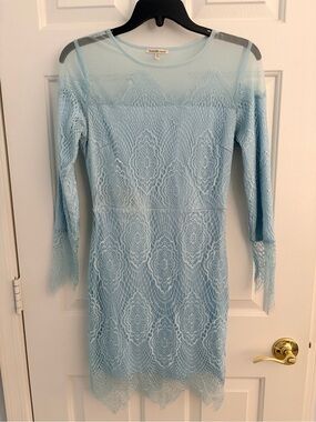Charlotte Russe Powder Blue Lace Long Sleeve Dress